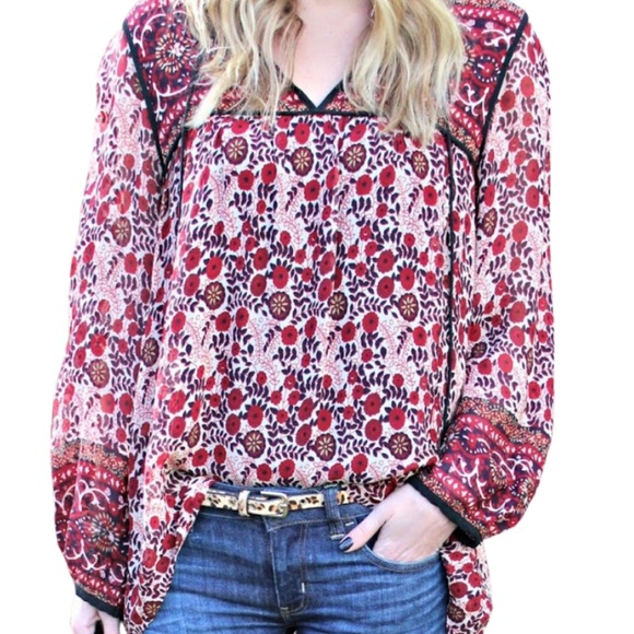 Zara | Tops | Zara Boho India Floral Long Sleeve Peasant Top | Poshmark